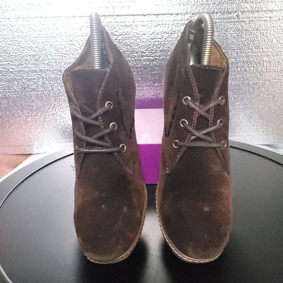 Naturalizer Kaitlyn Chocolate  Suede Wedge Lace Up Bootie Womens 8 - Picture 5 of 14